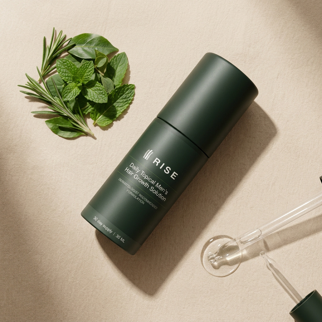 RISE custom-compounded hair treatment bottle